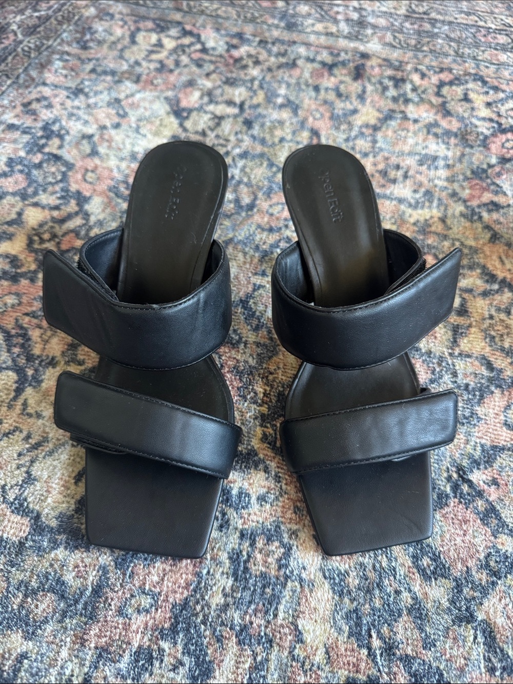 Open Edit Women’s Black Slide Sandals with Double Strap